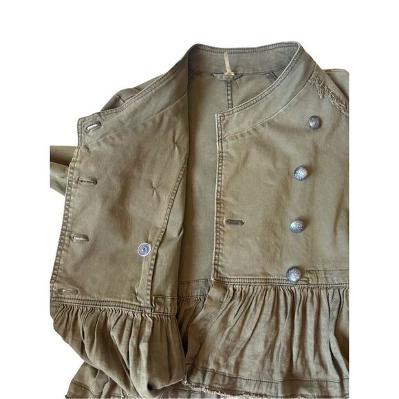 Free People Ruffle Hem Military Jacket Olive Green size S - Picture 14 of 15
